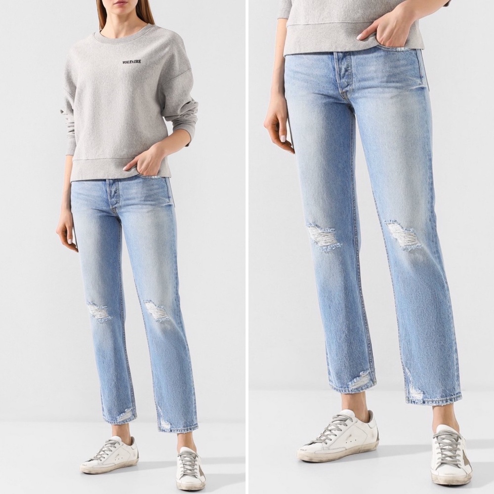 ✨NWT✨ GRLFRND Helena Distressed Straight Leg Jean in Good Life - Picture 5 of 9